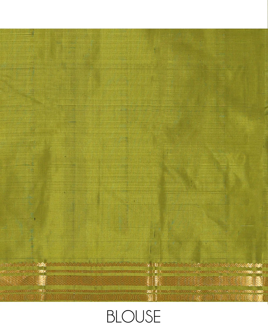 Blue checked Kanchipuram silk saree, contrast border of salngai, kathir, mayil kann, and mayil kann designs, and zari striped pallu - Image 6