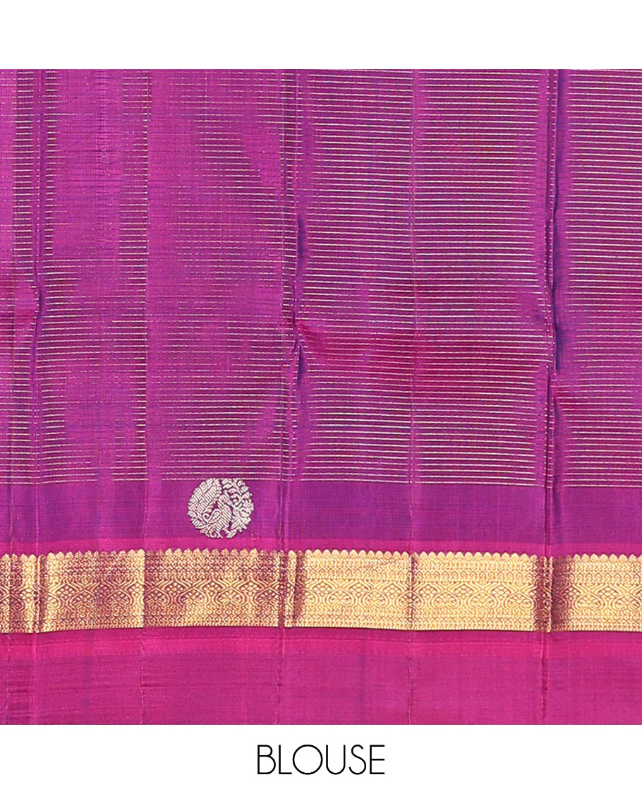 Blue checked Kanchipuram silk saree, contrast border of traditional motifs, and pallu of checked design - Image 6