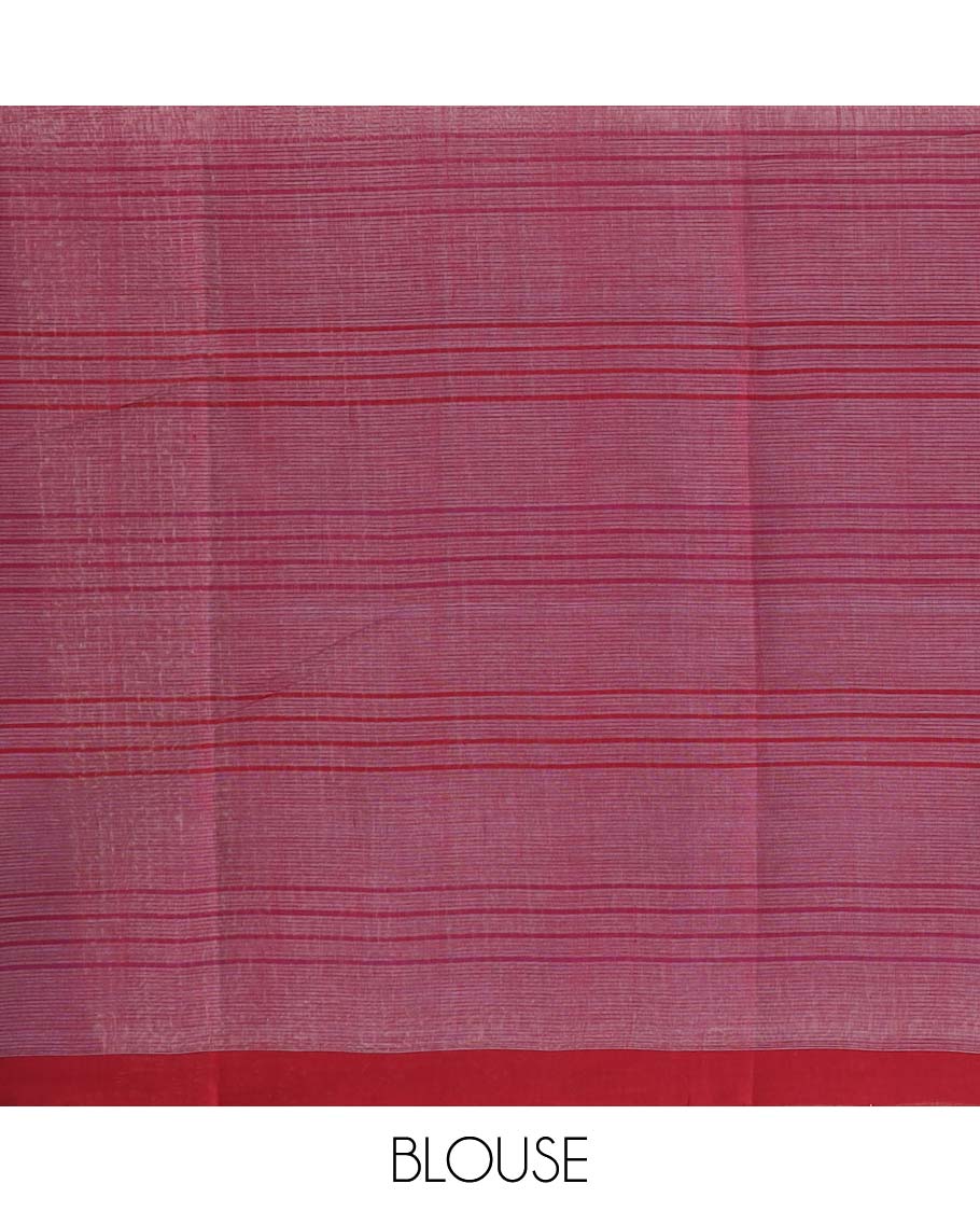 Blue checked Mangalagiri cotton saree, contrast border and striped pallu - Image 3