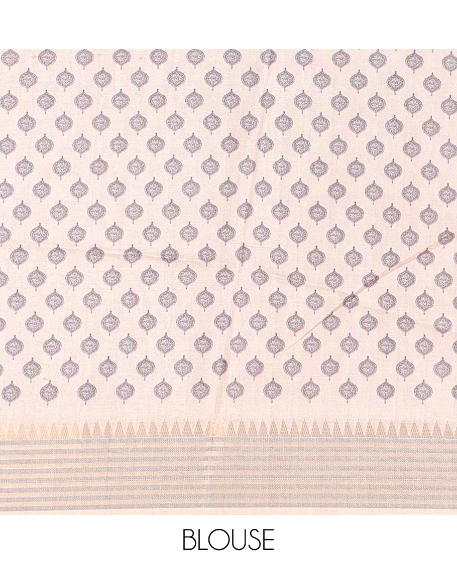 Blue checked patterned semi-tussar saree with contrast temple striped border, Madhubani printed pallu, and a contrast printed blouse - Image 8