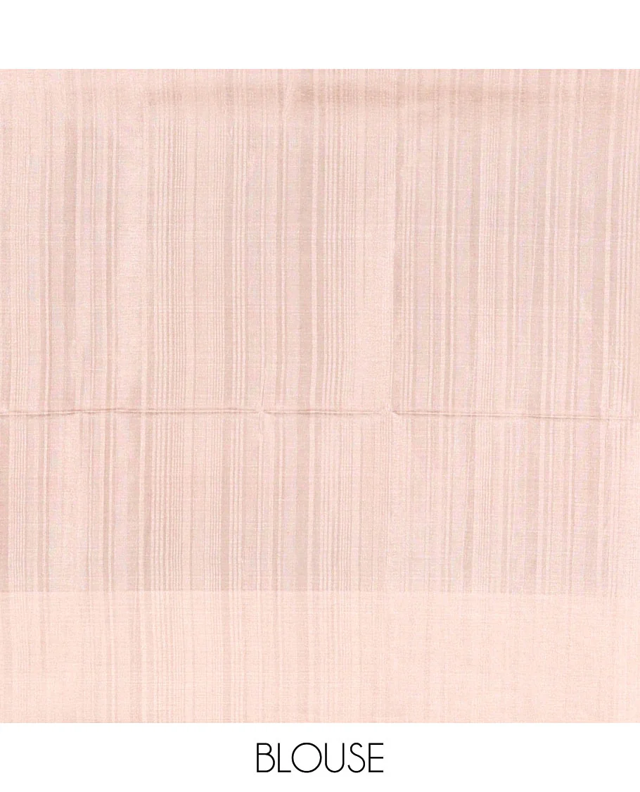 Blue checked semi-tussar saree, contrast temple border, contrast plain pallu, and a contrast plain blouse - Image 3