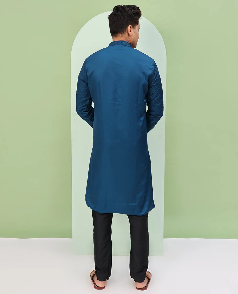 Blue color sequins embroidered full-sleeve kurta set - Image 6
