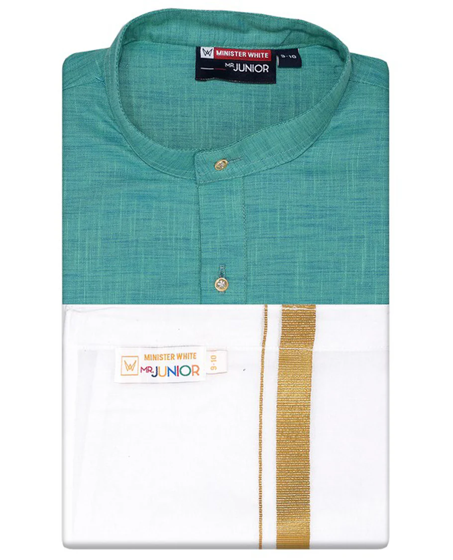 Blue cotton shirt with contrast dhoti (Glamorous boy) - Image 45