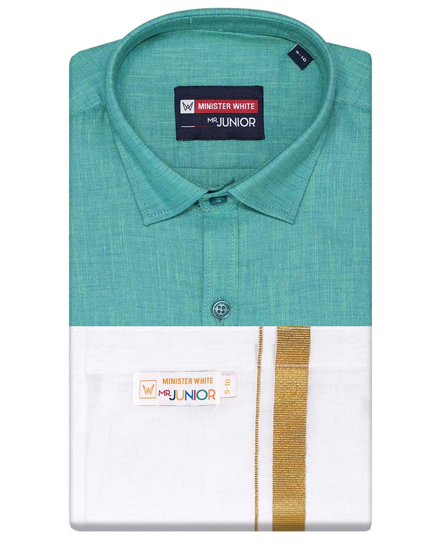 Blue cotton shirt with contrast dhoti (Luxurious boy) - Image 46