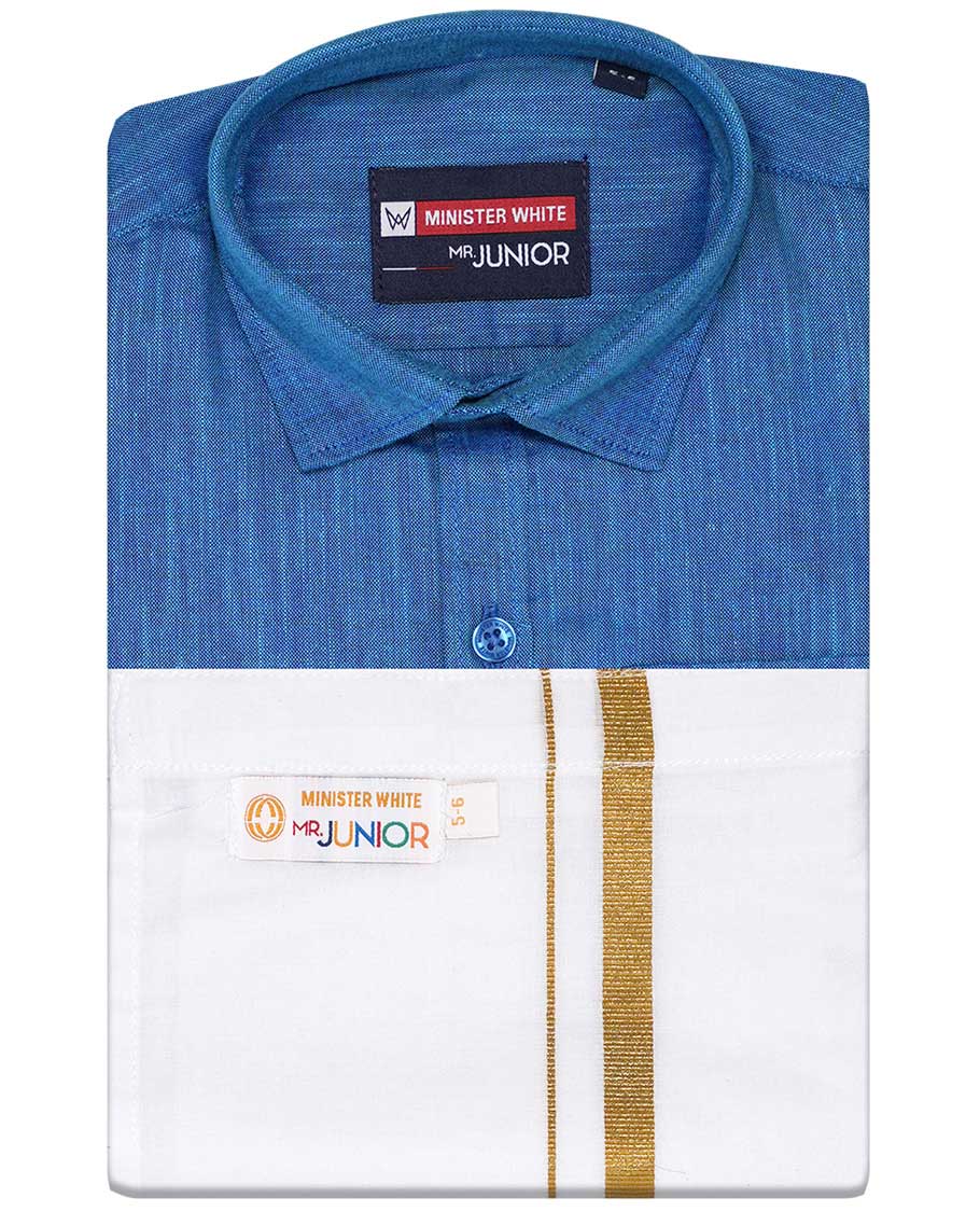 Blue cotton shirt with contrast dhoti (Luxurious boy) - Image 70