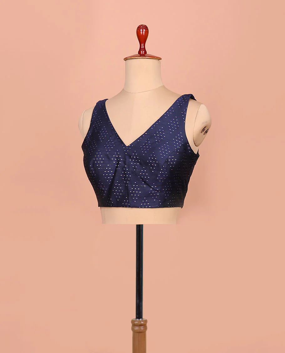 Blue diamond buttas front-back V-neck sleeveless readymade blouse