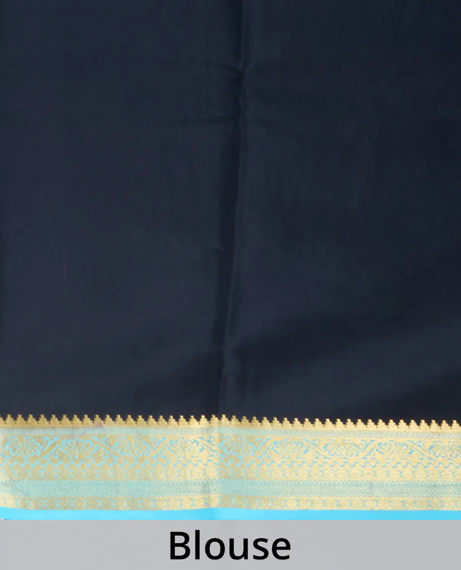 Blue elephant buttas Mysore silk saree, contrast traditional zari border, and pallu of big paisleys - Image 5