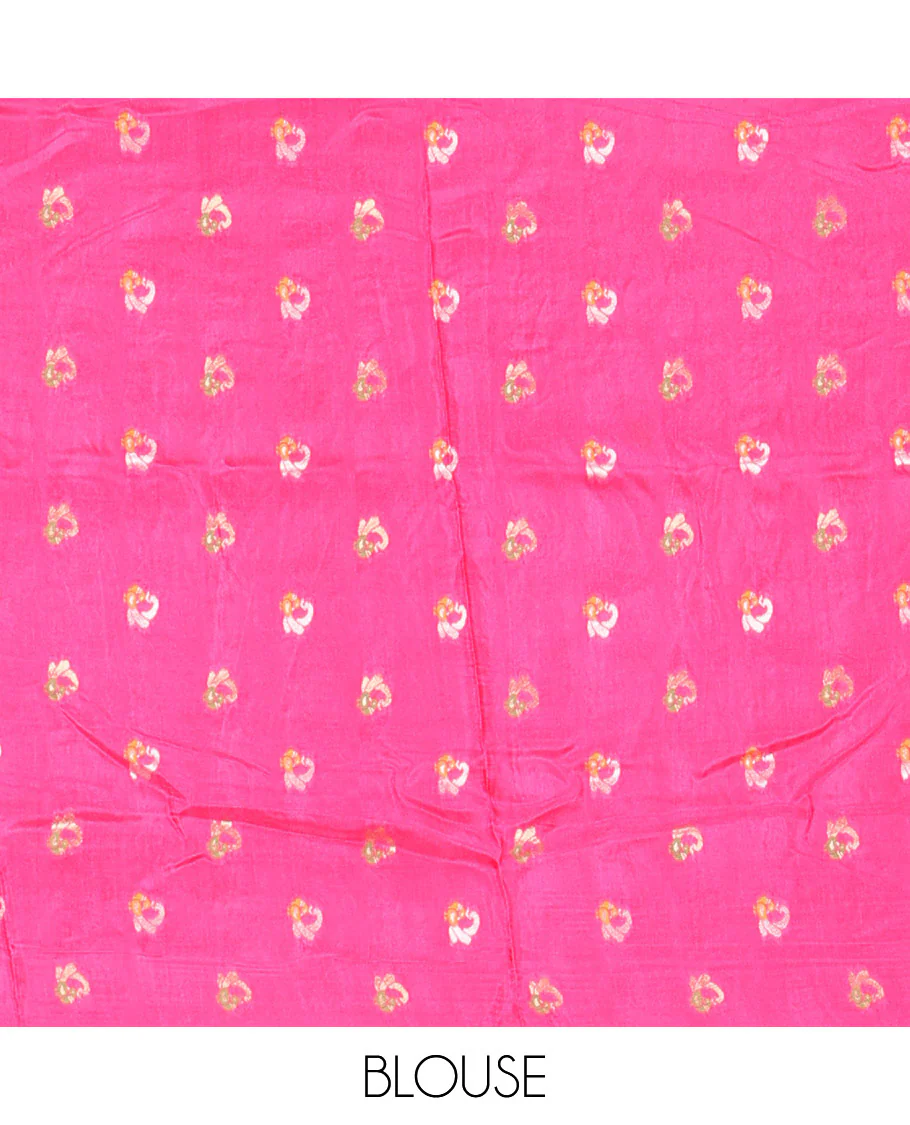 Blue elephant motifs woven Russian silk saree, traditional motifs piping border, zari striped pallu, and a contrast buttas blouse - Image 3