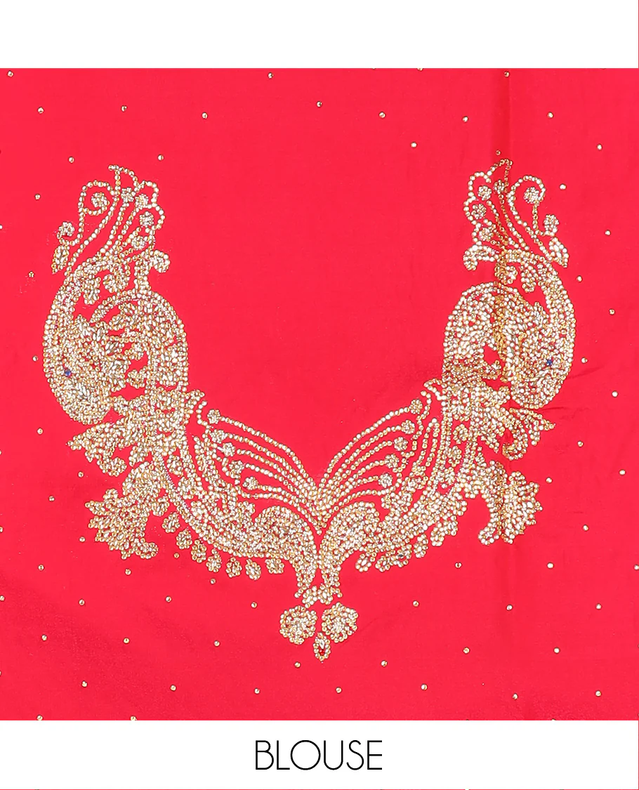 Blue floral buttas with stone work banarasi silk saree, contrast lace zari border of floral creeper designs, and pallu of Mughal-style intricate motifs - Image 5
