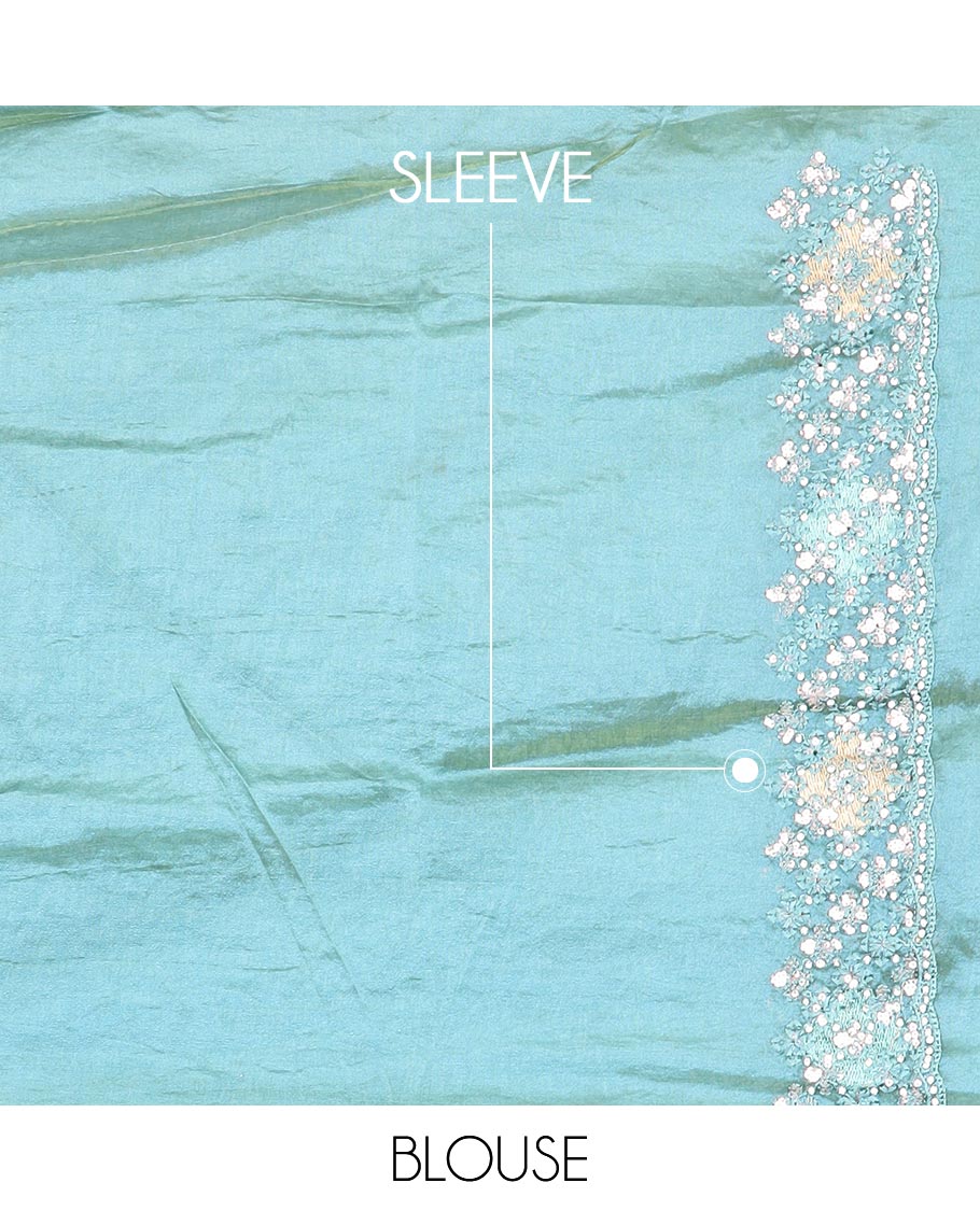 Blue floral jaal thread embroidered with stone work designer saree, scallop thread & stone embroidered border - Image 3