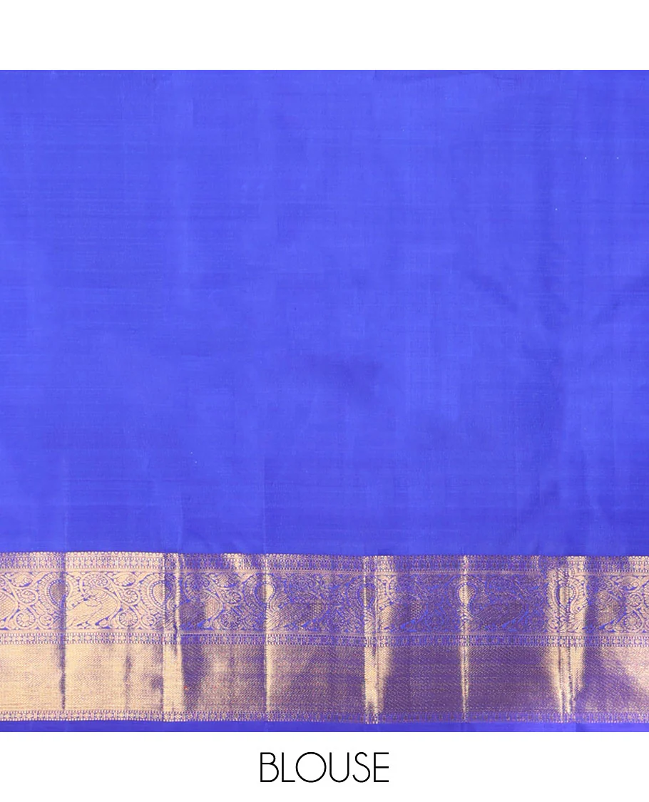 Blue floral jacquard samudrika silk saree with self intricate zari design border & zari design pallu - Image 6