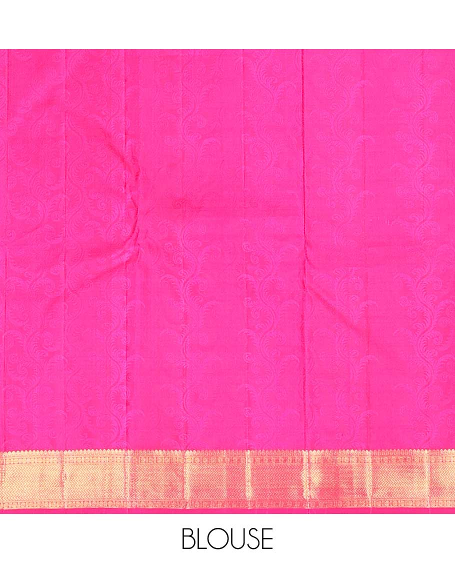 Blue floral vine design Parampara silk saree with contrast border of thilakam mokku, paun, vanki design & floral pallu - Image 6