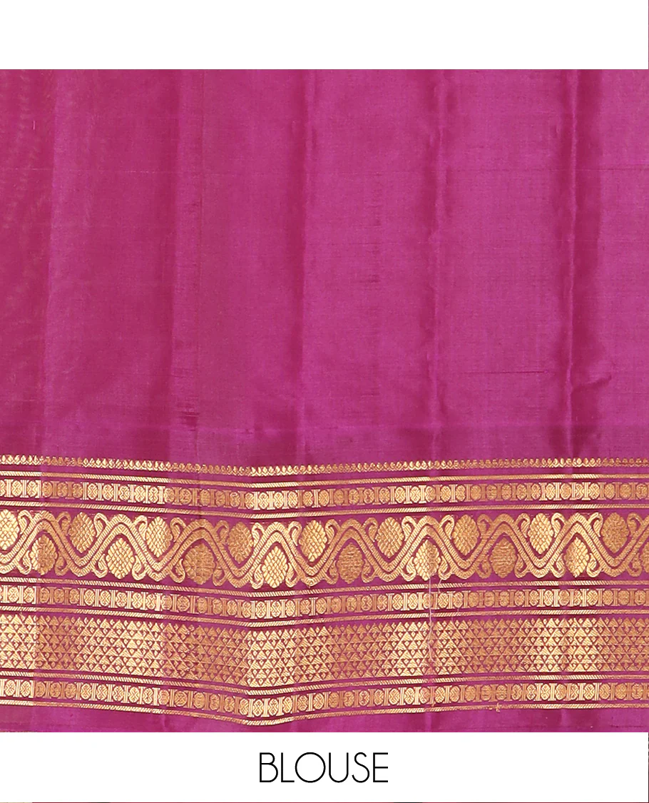 Blue Gadwal Saree Features Zari Butta Enclosed Checks, Contrasting Border Steeped with Traditional Zari Designs, Pallu of Intricate Design, and a Contrast Blouse Ornamented with Zari Designs - Image 5