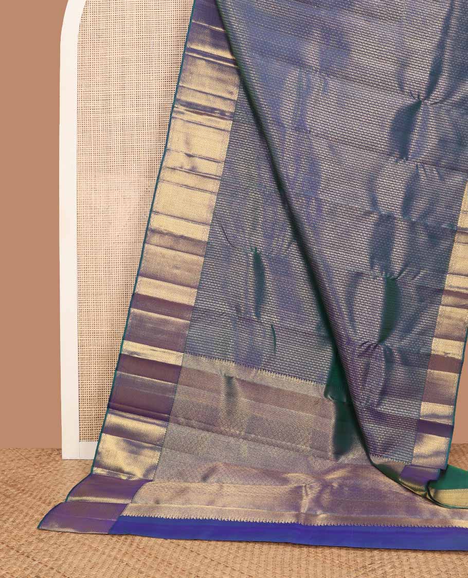 Blue geometric design Samudrika silk saree with self border of thilakam mokku, mayil kann design & zari design pallu - Image 3