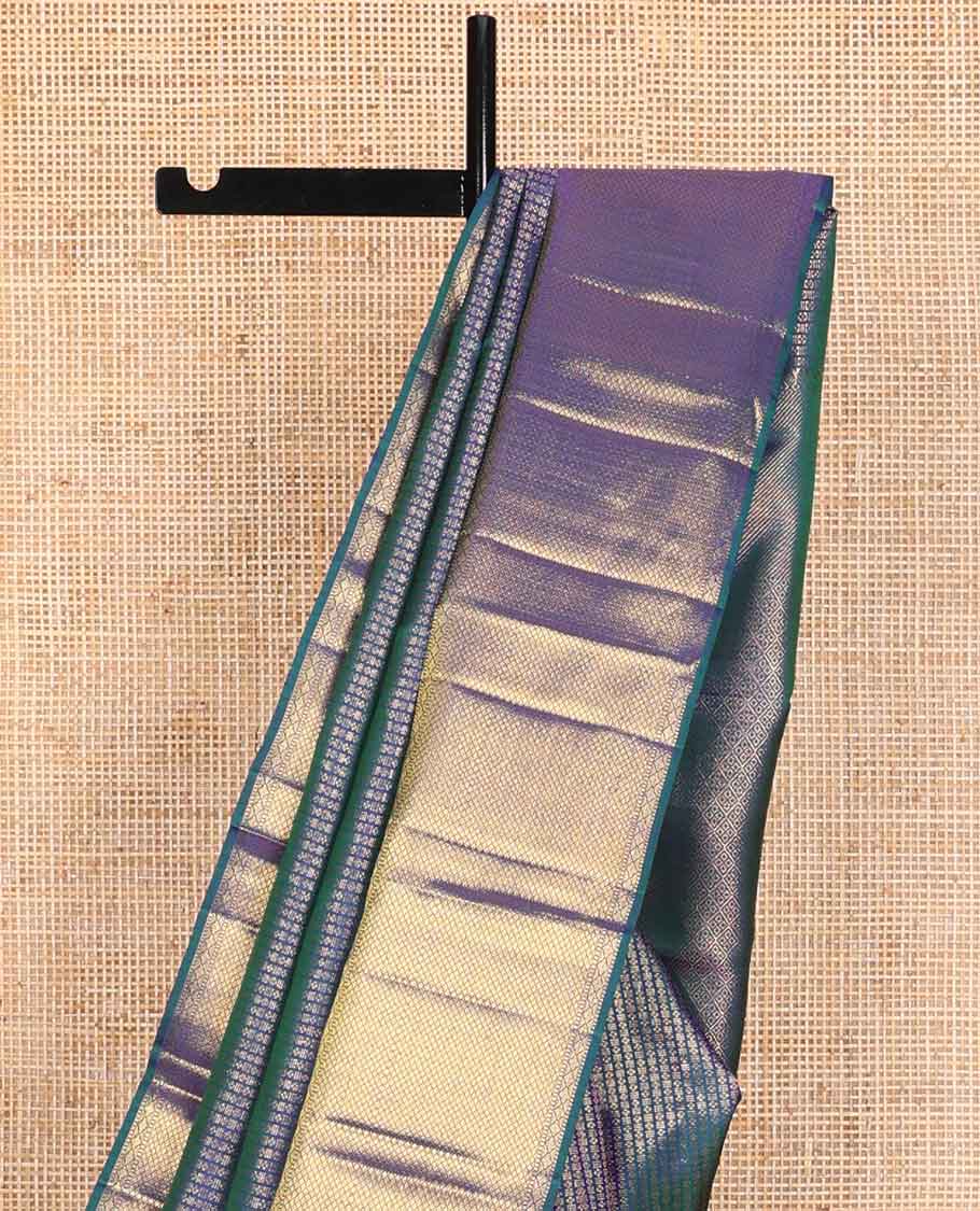 Blue geometric design Samudrika silk saree with self border of thilakam mokku, mayil kann design & zari design pallu - Image 4