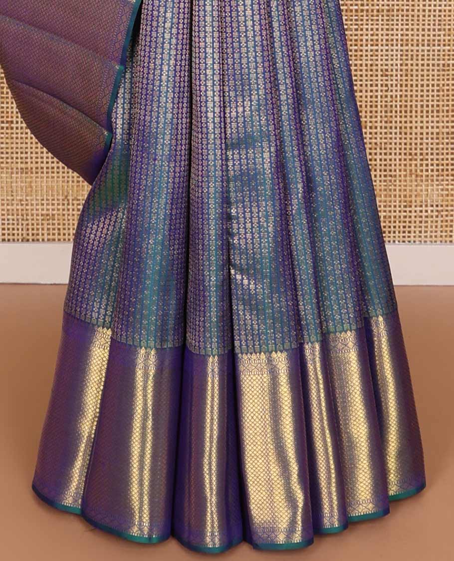 Blue geometric design Samudrika silk saree with self border of thilakam mokku, mayil kann design & zari design pallu - Image 5