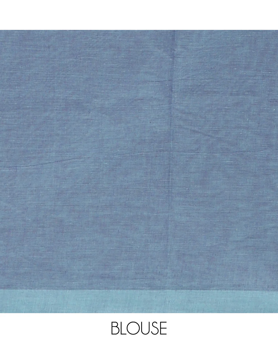 Blue-grey unique buttas Coimbatore cotton saree, plain border & uniquely designed pallu - Image 2