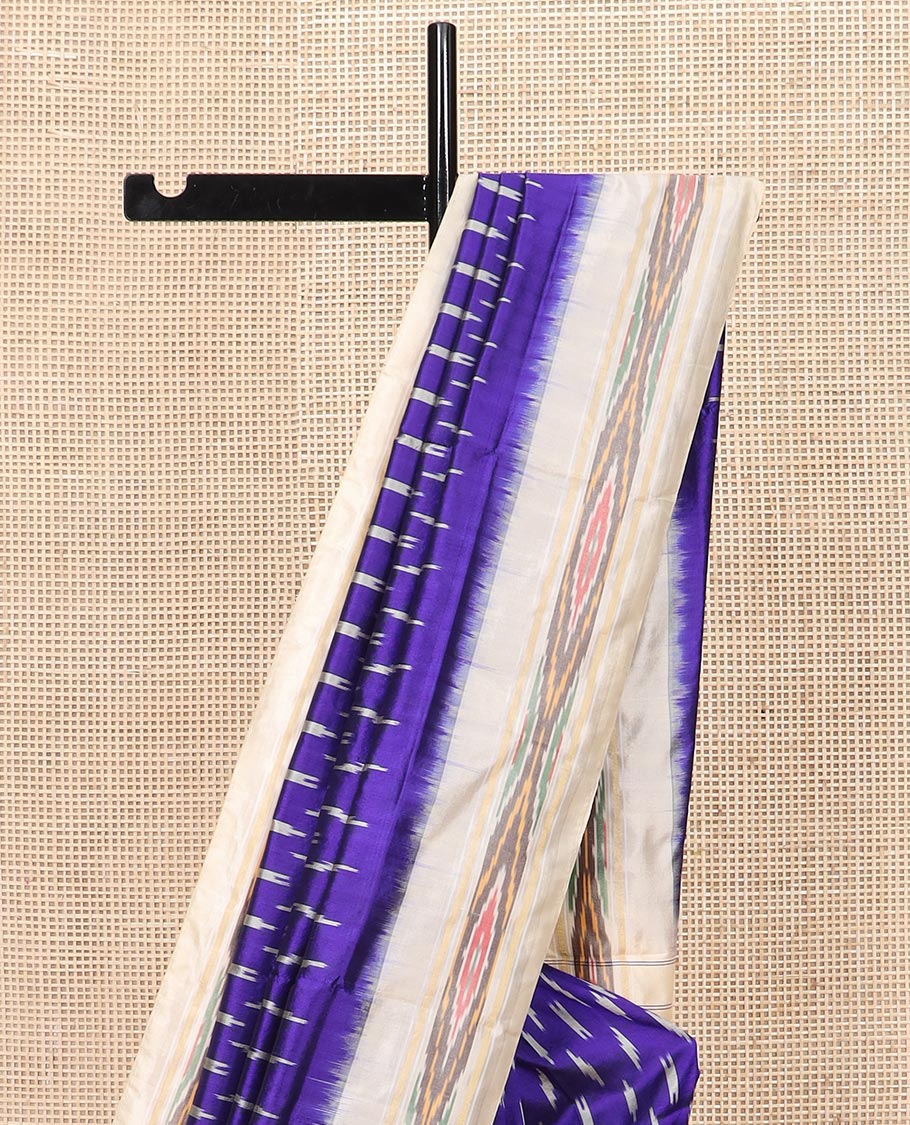 Blue Ikkat Silk Saree with Buttas Across the Body, Highlighted by a Contrast Ikkat-Textured Border, and Pallu Features Stripes and Ikkat Texture - Image 3