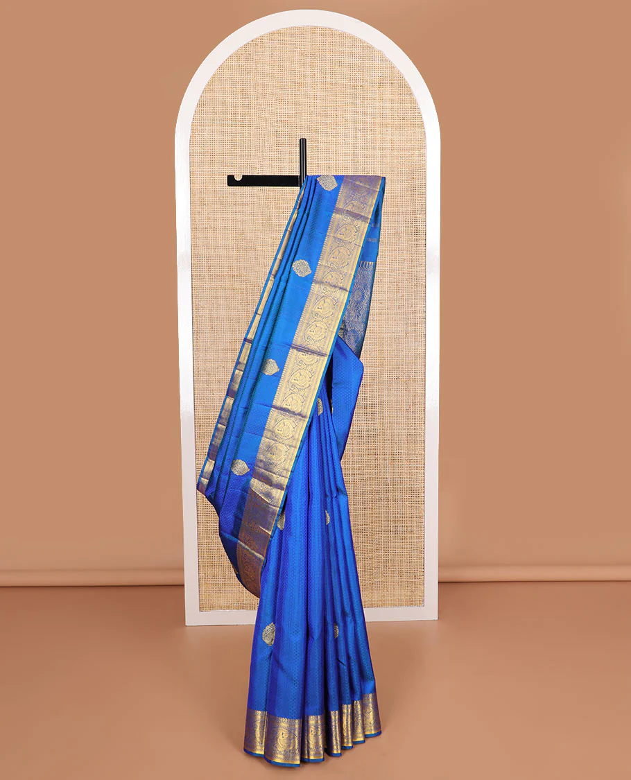 Blue jaal design Parampara silk saree with self intrcate zari design border & floral jaal design pallu