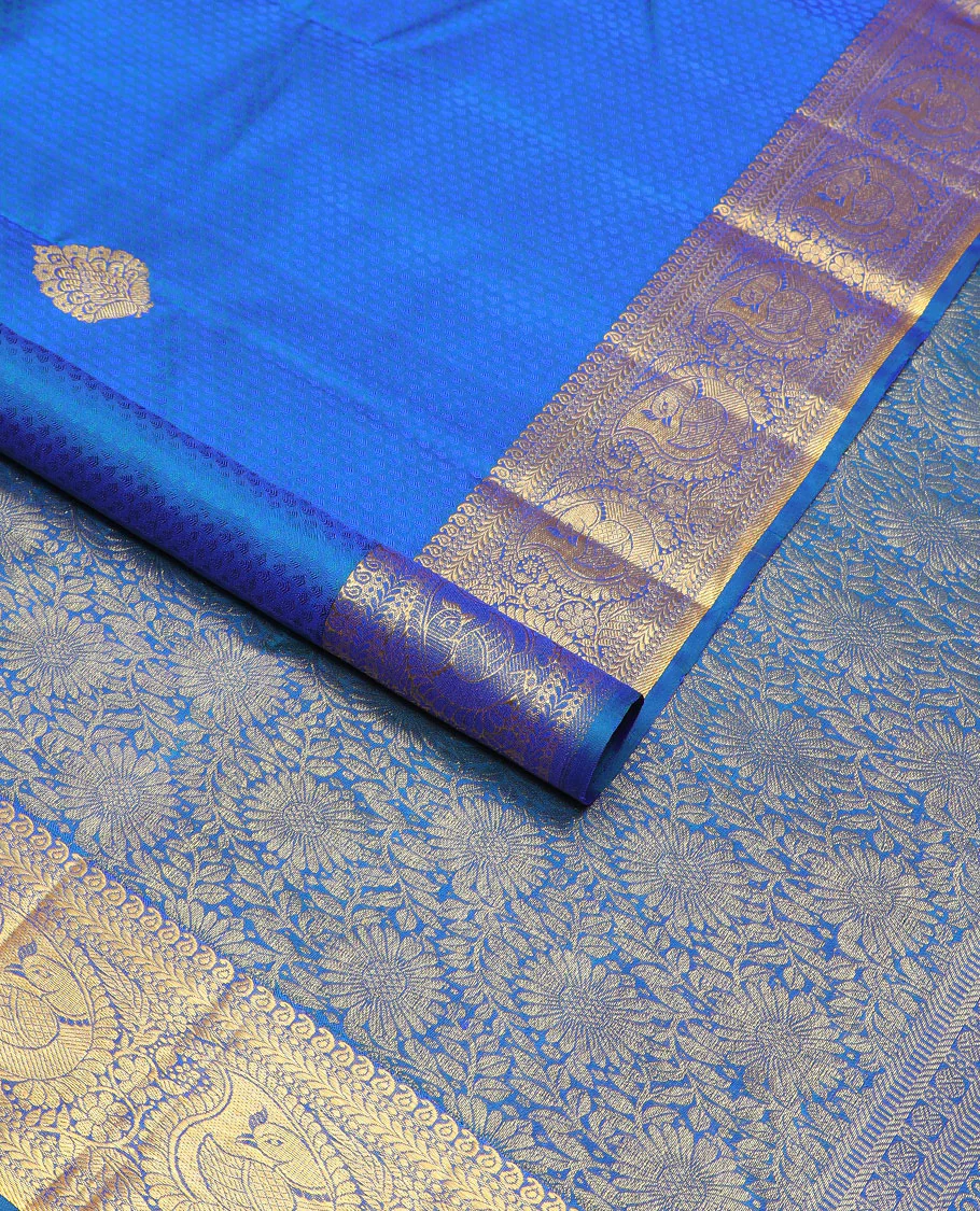 Blue jaal design Parampara silk saree with self intrcate zari design border & floral jaal design pallu - Image 2