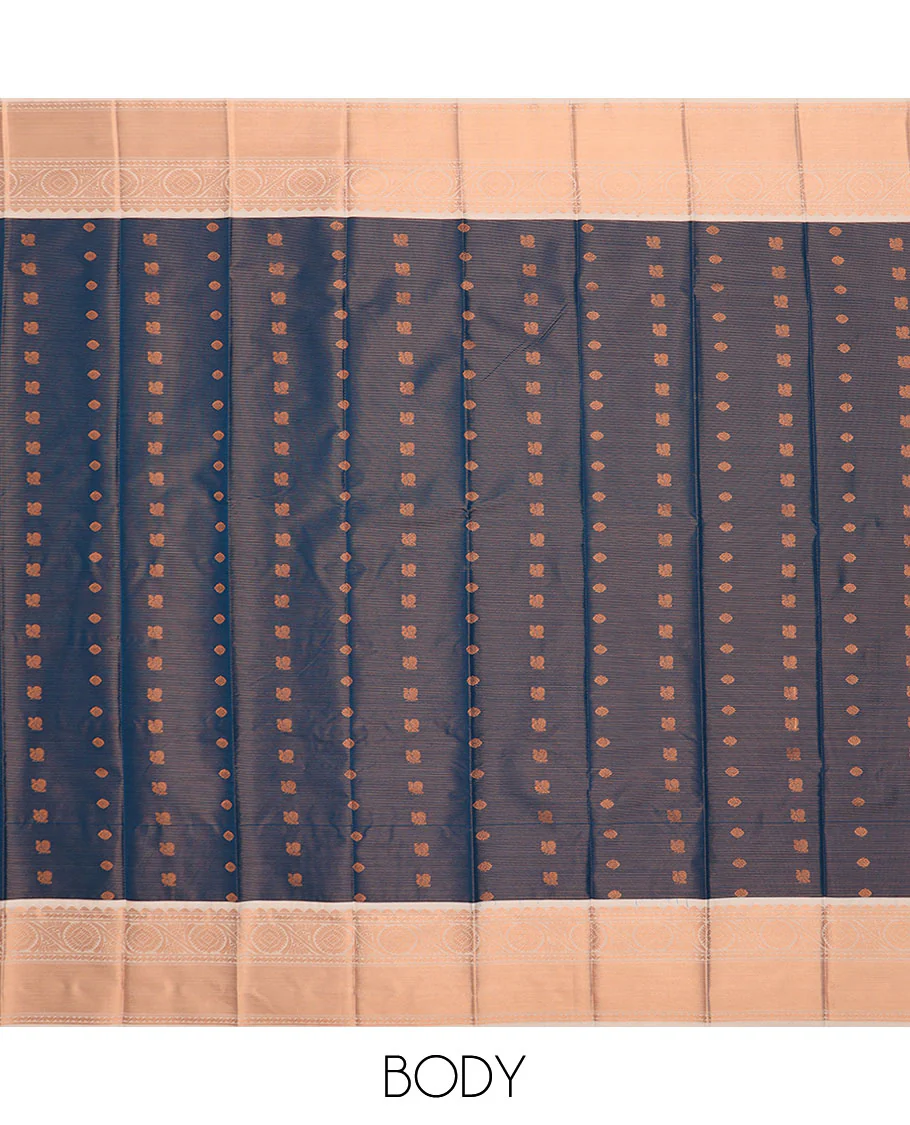 Blue jacquard gift saree, contrast traditional zari design border, and intricate pallu - Image 3