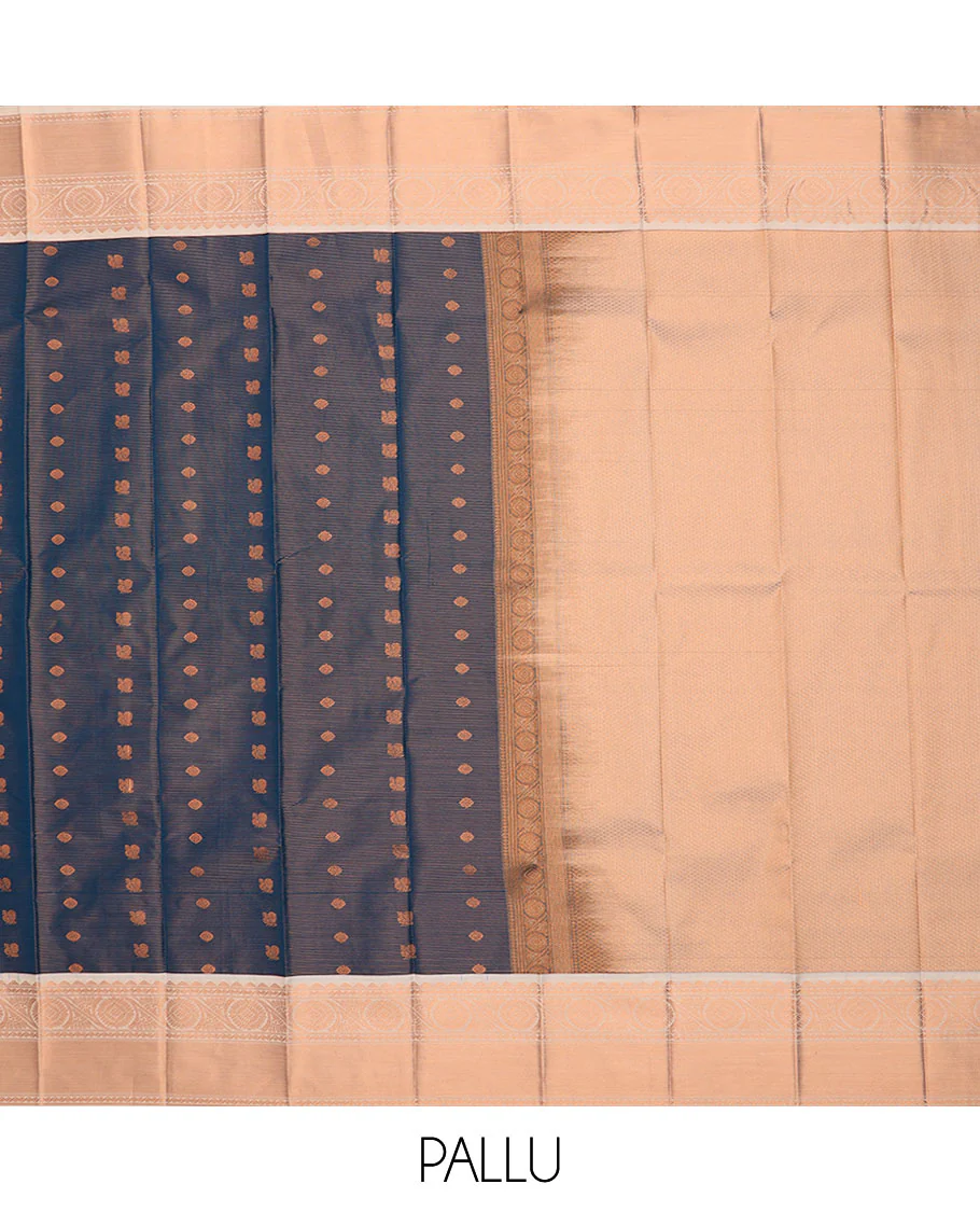 Blue jacquard gift saree, contrast traditional zari design border, and intricate pallu - Image 4