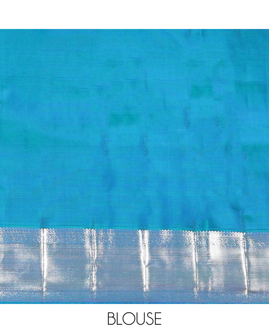 Blue jacquard kanchipuram silk saree, zari border of kodi visiry designs, and intricate pallu - Image 6
