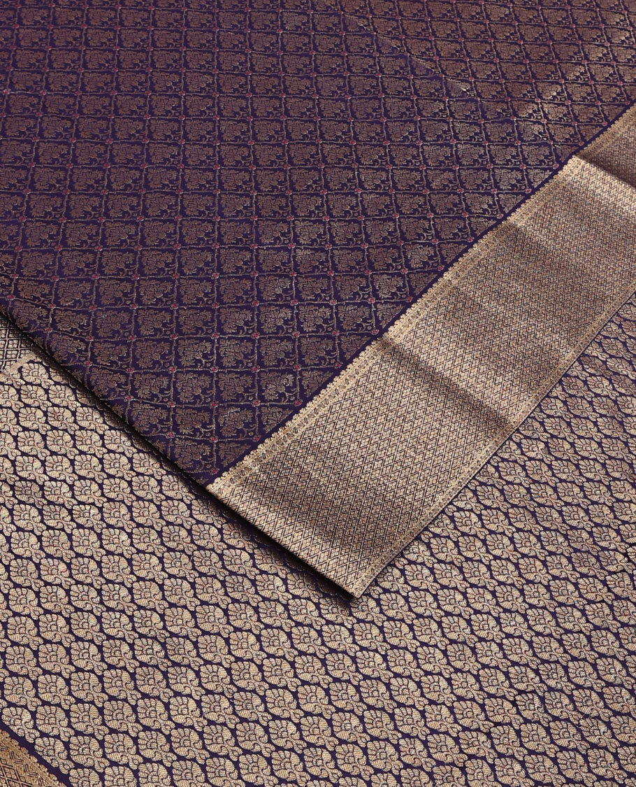 Blue jacquard satin silk saree, zari jaal patterned border, and intricate pallu - Image 2