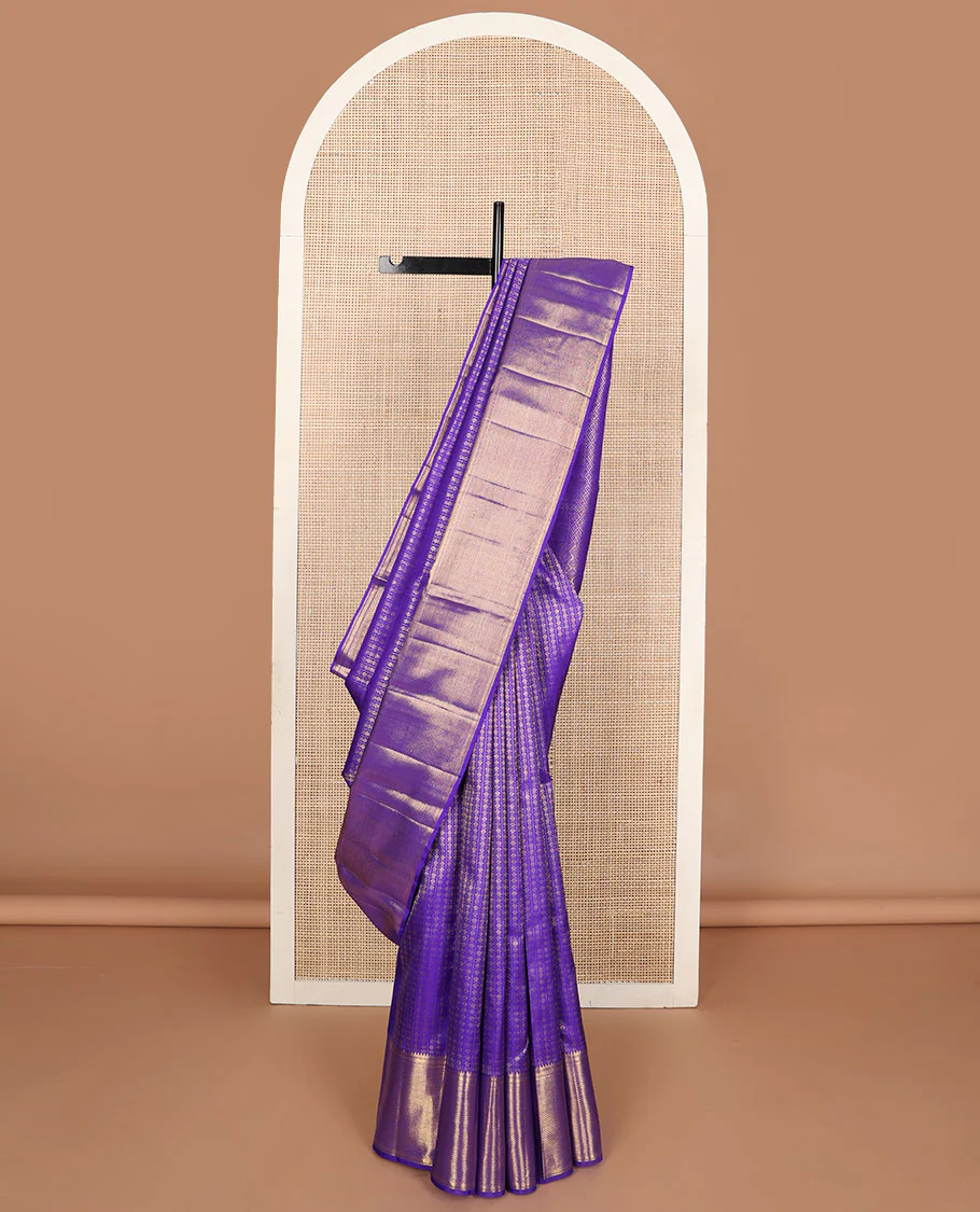 Blue jacquard Samudrika silk saree, zari border of rekku, muthu, banaras & mayil kann & zari-rich pallu of jaal design