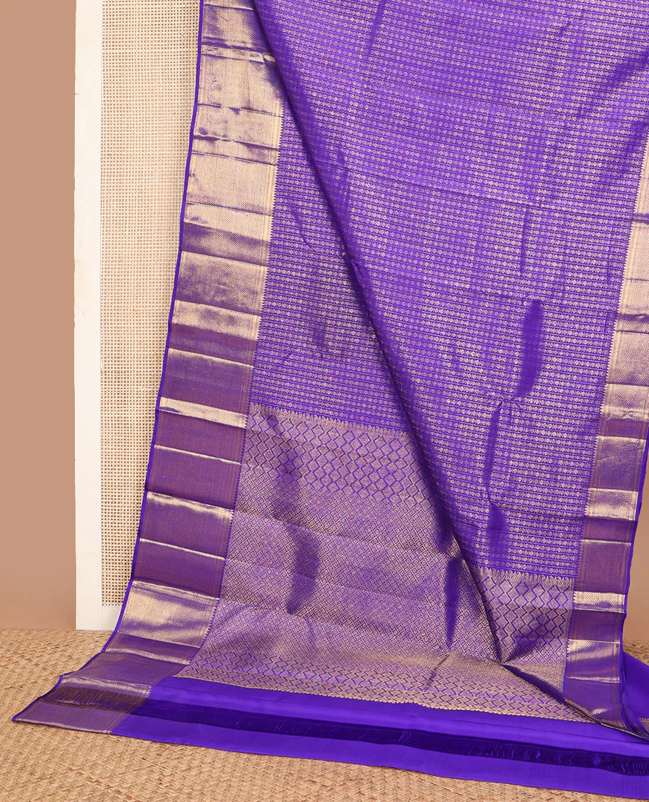 Blue jacquard Samudrika silk saree, zari border of rekku, muthu, banaras & mayil kann & zari-rich pallu of jaal design - Image 2