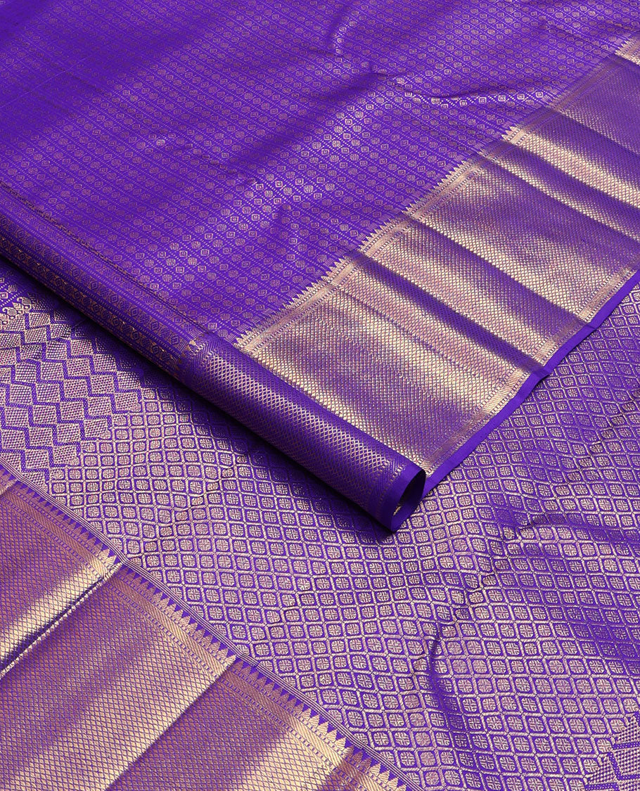 Blue jacquard Samudrika silk saree, zari border of rekku, muthu, banaras & mayil kann & zari-rich pallu of jaal design - Image 3