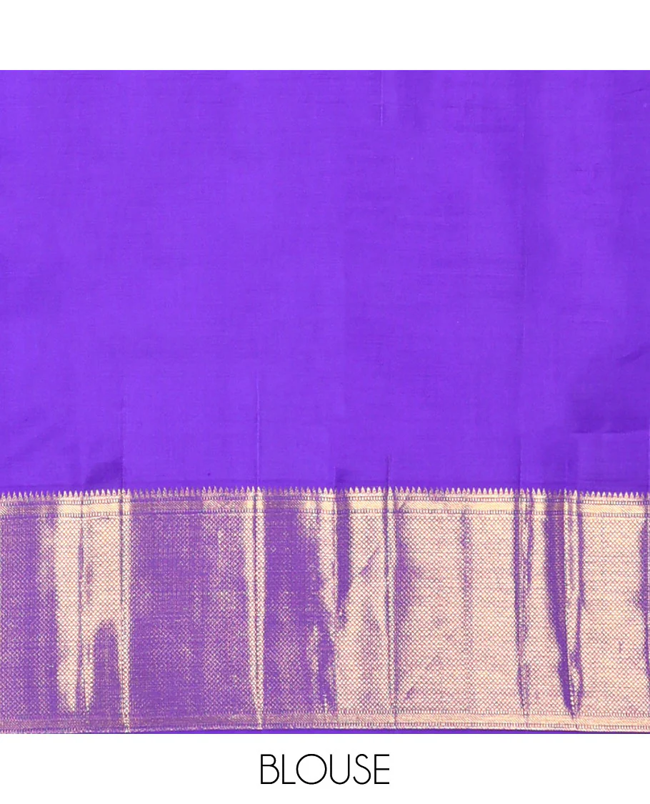Blue jacquard Samudrika silk saree, zari border of rekku, muthu, banaras & mayil kann & zari-rich pallu of jaal design - Image 6