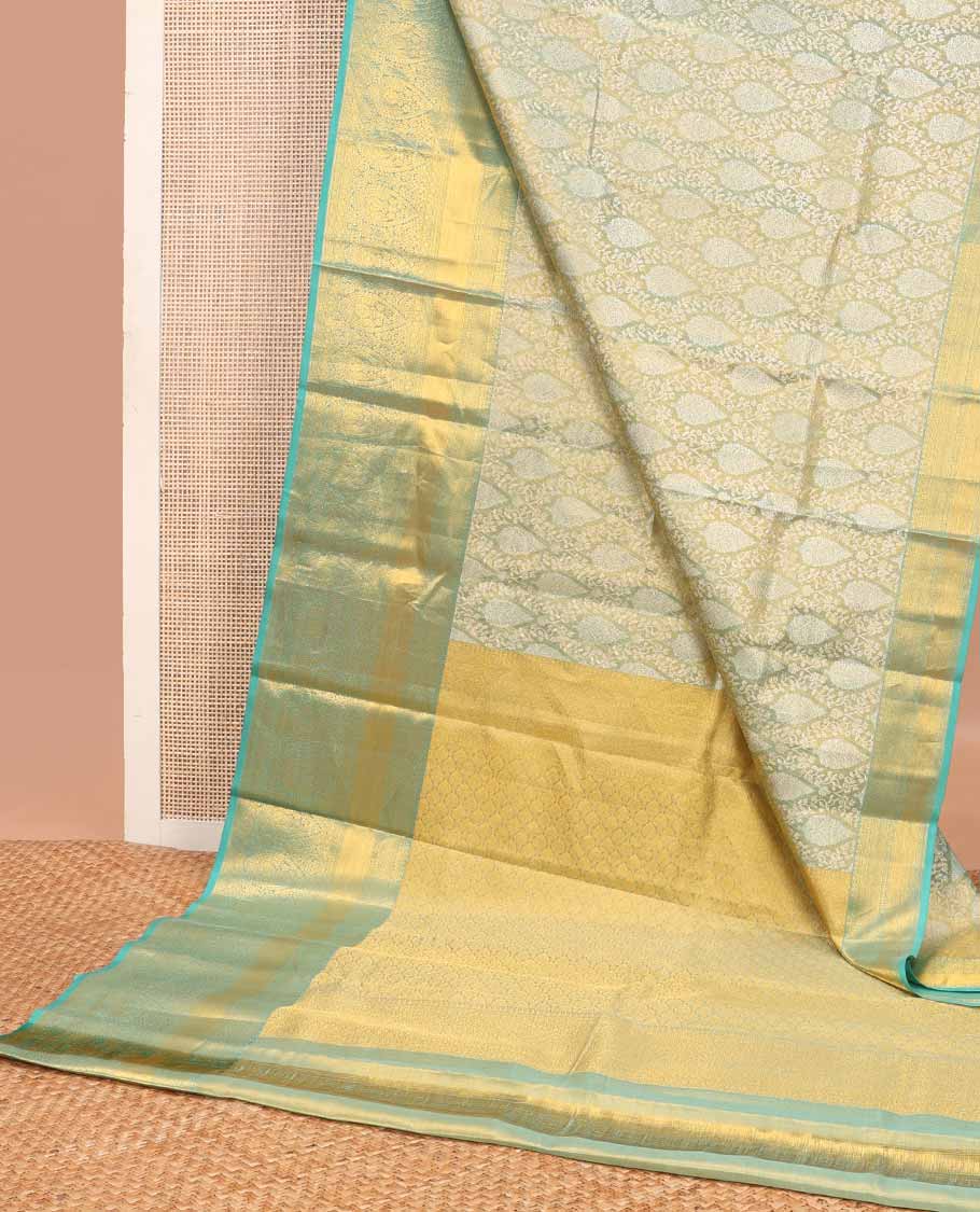 Blue jacquard tissue silk saree, zari-enriched jaal pallu & zari border of traditional zari designs - Image 3