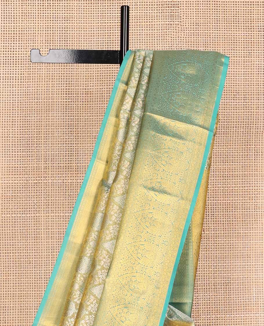 Blue jacquard tissue silk saree, zari-enriched jaal pallu & zari border of traditional zari designs - Image 4