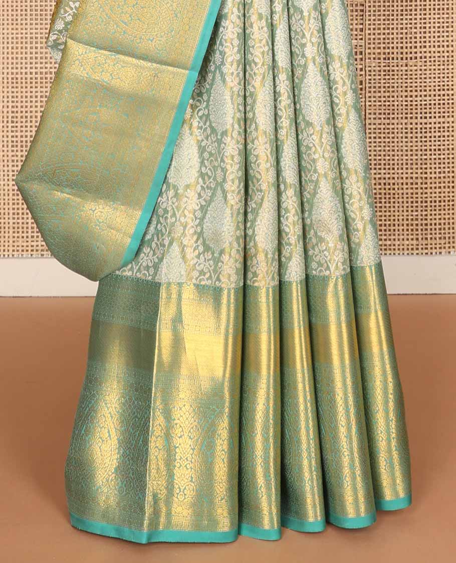 Blue jacquard tissue silk saree, zari-enriched jaal pallu & zari border of traditional zari designs - Image 5