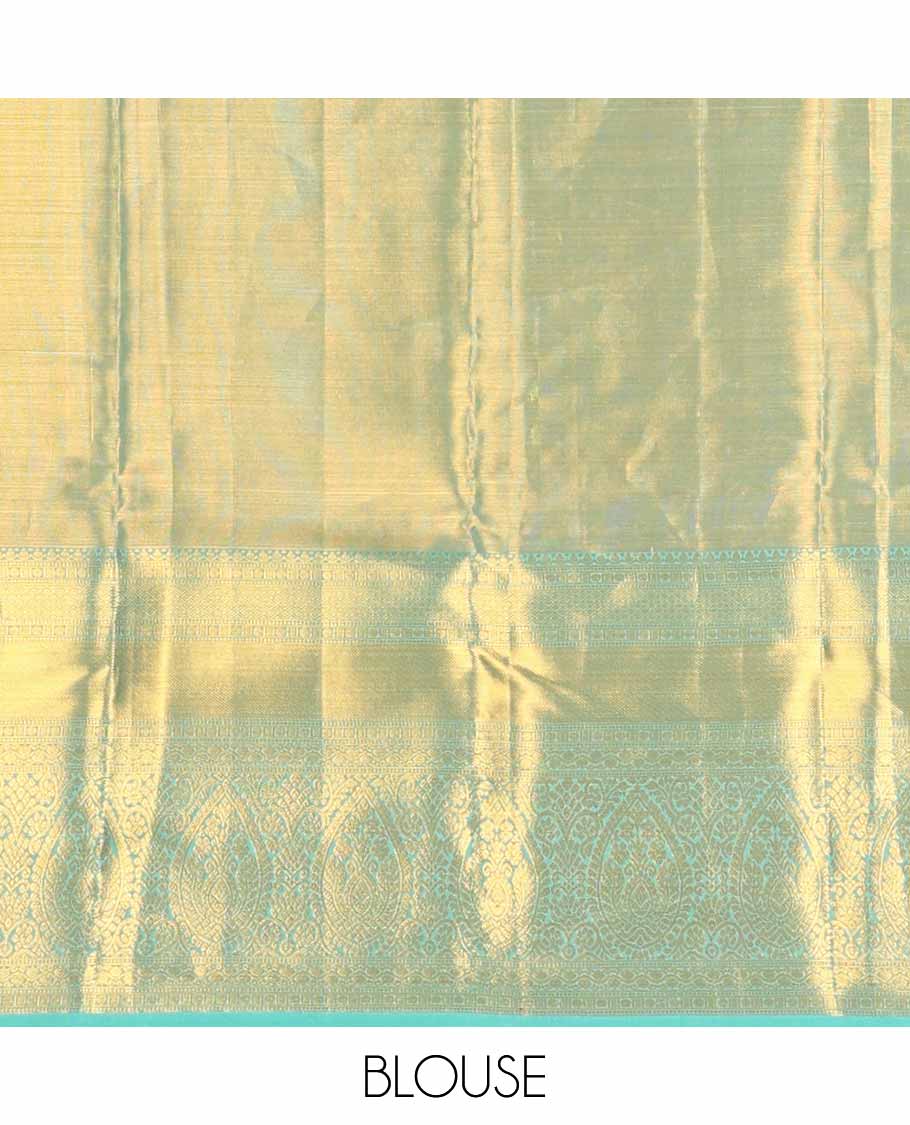 Blue jacquard tissue silk saree, zari-enriched jaal pallu & zari border of traditional zari designs - Image 6