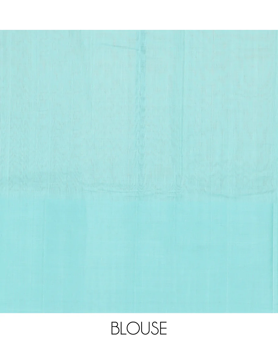 Blue kancheepuram silk saree with self floral design border & checked design pallu - Image 6