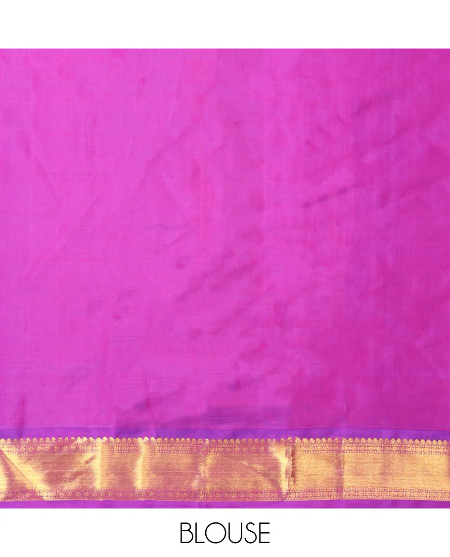 Blue kancheeuram silk saree with contrast korvai zari design border & striped pallu - Image 5