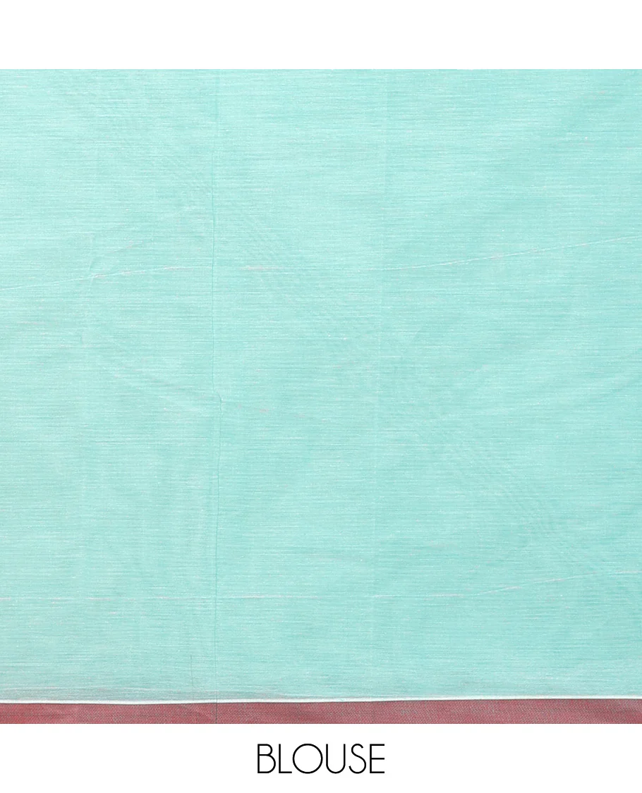 Blue leaf buttas kanchi cotton saree, contrast plain border, and floral design pallu - Image 3