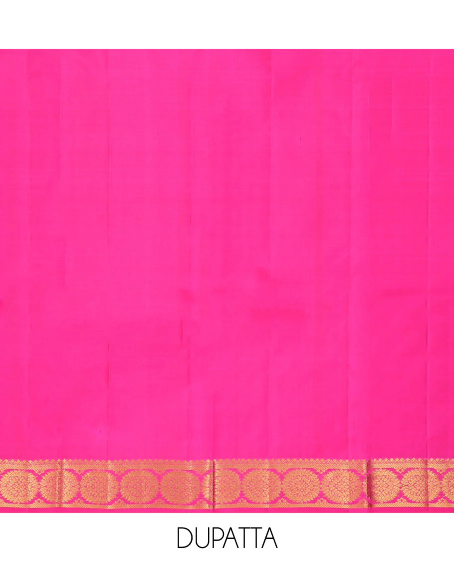 Blue leaf buttas pure silk half saree with contrast intricate zari design border, zari design blouse & floral zari design dhavani - Image 5