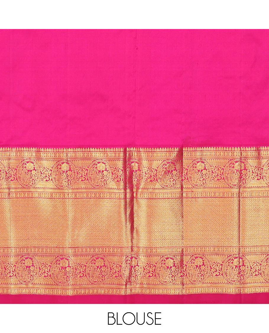 Blue leaf buttas pure silk half saree with contrast intricate zari design border, zari design blouse & floral zari design dhavani - Image 6