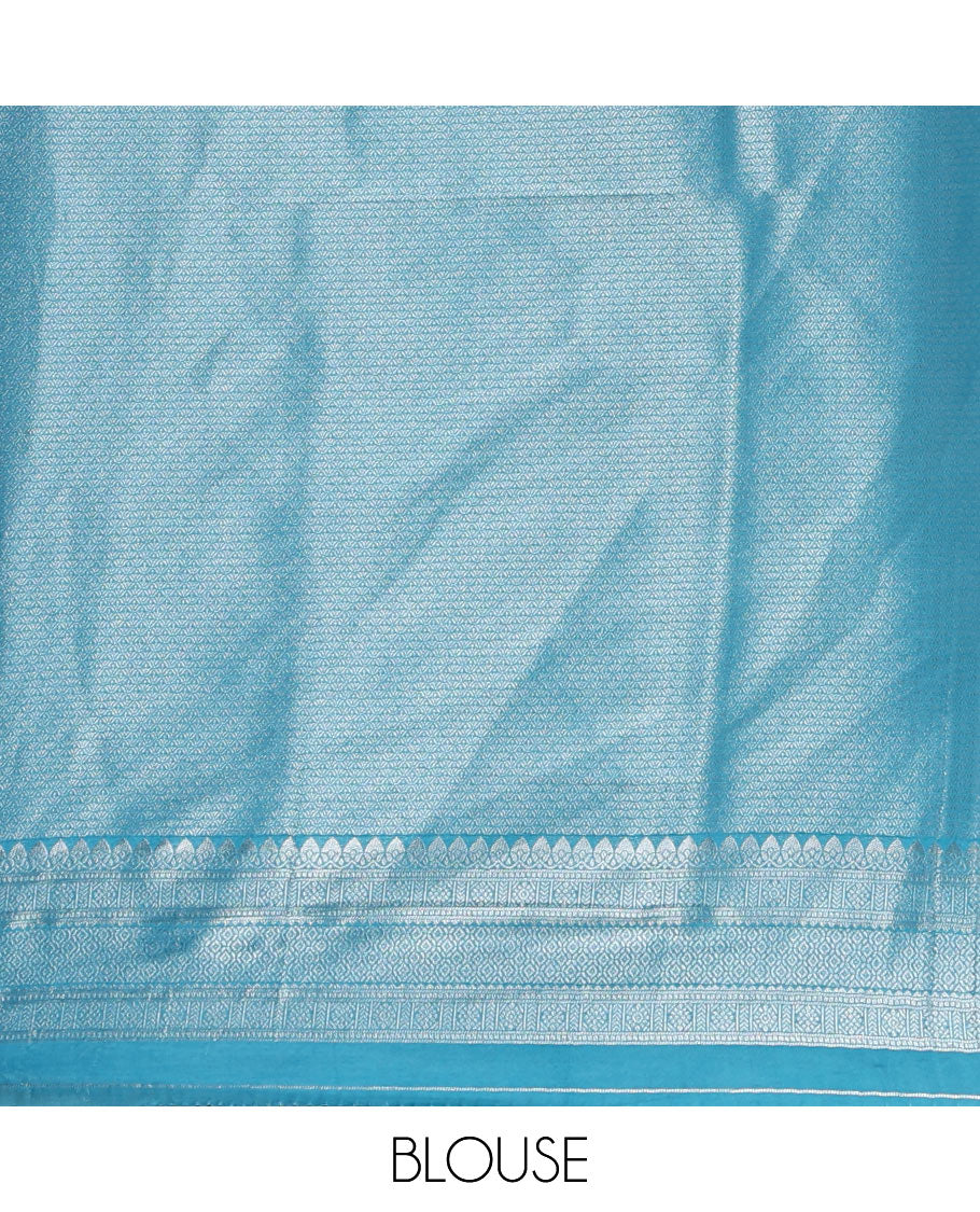 Blue mango-design jamdani zari body softy saree, self-traditional zari border, rich pallu & matching blouse - Image 4