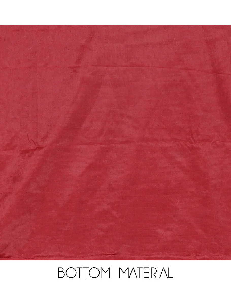 Red Material Chudidar Set Adorned with Copper Zari Checks Semi-Modal Silk Top, Subtly Made Plain Santoon Bottom, and a Semi-Modal Dupatta Featuring Polka Dots in Zari - Image 5