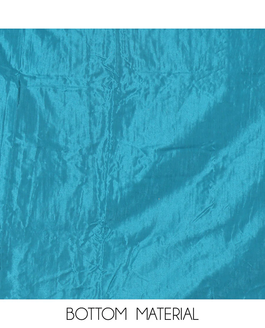 Blue Material Chudidar Set Decorated with Copper Zari Checks Semi-Modal Silk Top, Subtly Made Plain Santoon Bottom, and a Semi-Modal Dupatta Featuring Polka Dots in Zari - Image 5