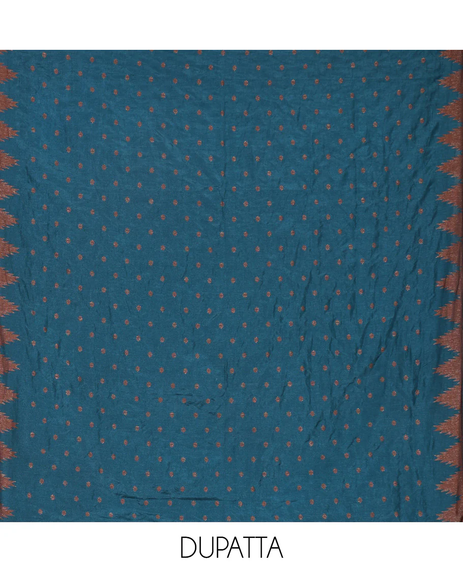 Blue Material Chudidar Set Enthralled with 1000 Zari Buttas Woven Banaras Top, Subtly Made Plain Santoon Bottom, and a Banarasi Dupatta Featuring Zari Buttas and Temple Buttas - Image 2