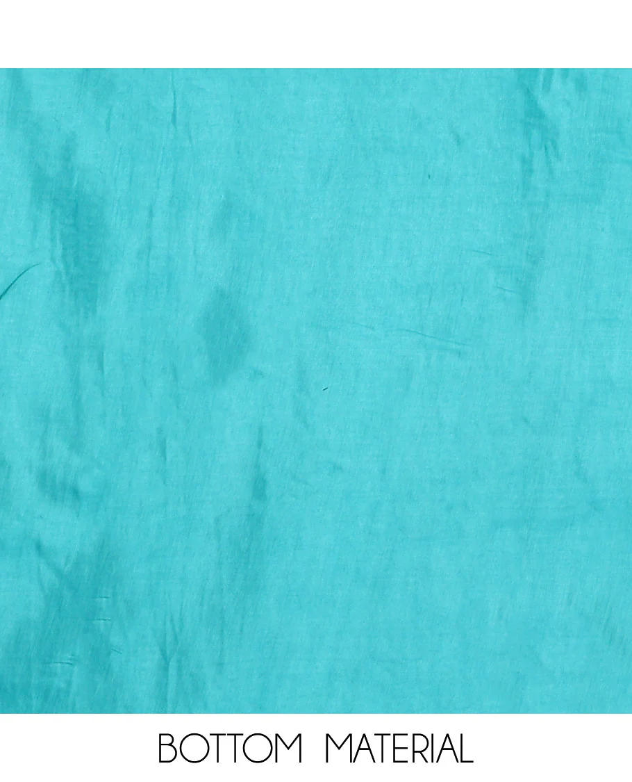 Blue material chudidar set, plain with patch embroidered work top, plain bottom, and floral printed dupatta - Image 3