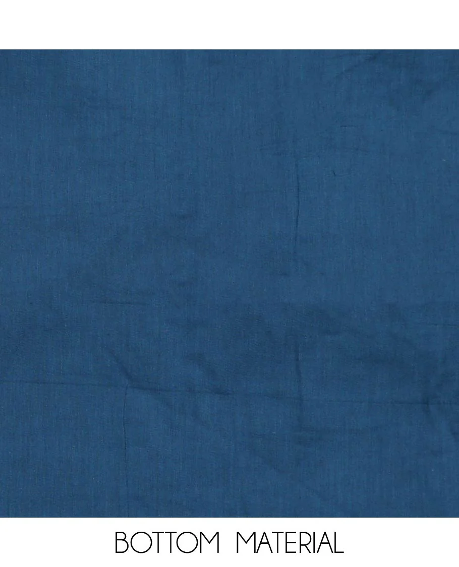 Blue material churidar set, batik printed with neck embroidered cotton top, plain cotton bottom, and shibori printed chiffon dupatta - Image 3