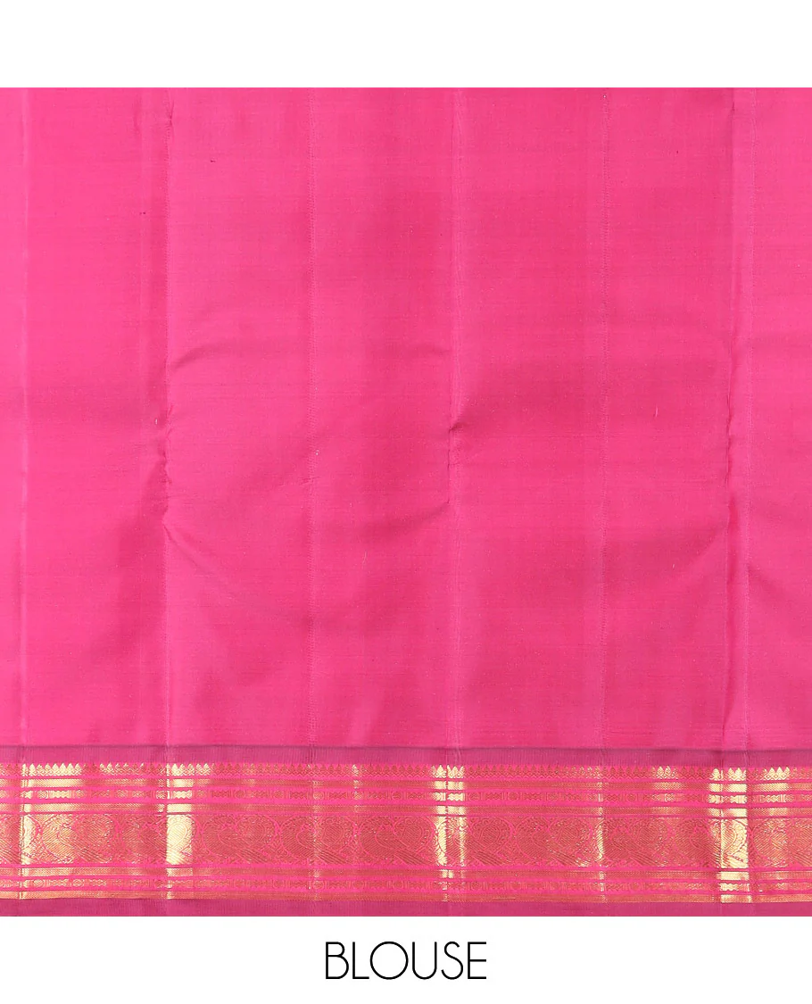 Blue mayil chakram buttas Kanchipuram silk saree, contrast thazampoo rekku border of thilakam mokku, banaras, rudraksham, and mayil designs, and intricate pallu - Image 6