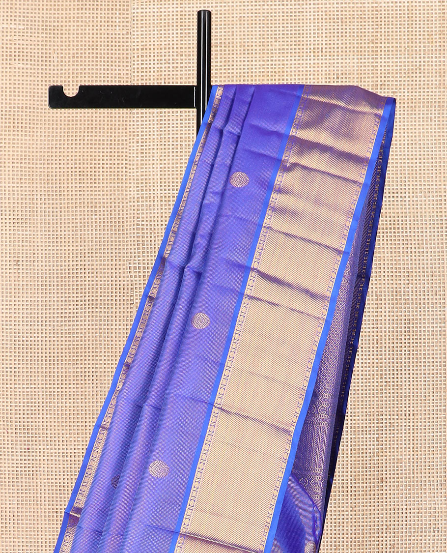 Blue mayil chakram buttas Kanchipuram silk saree, zari border of rudraksham and diamond designs, and intricate pallu - Image 3