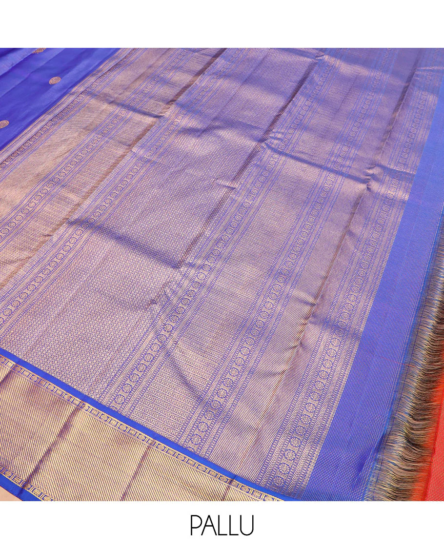 Blue mayil chakram buttas Kanchipuram silk saree, zari border of rudraksham and diamond designs, and intricate pallu - Image 5
